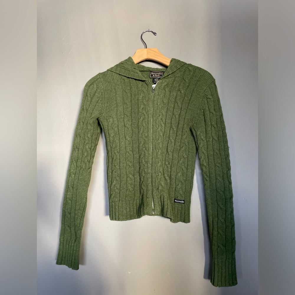 Abercrombie & fitch Cable Knit Zip-Up Hoodie Sweater - Green